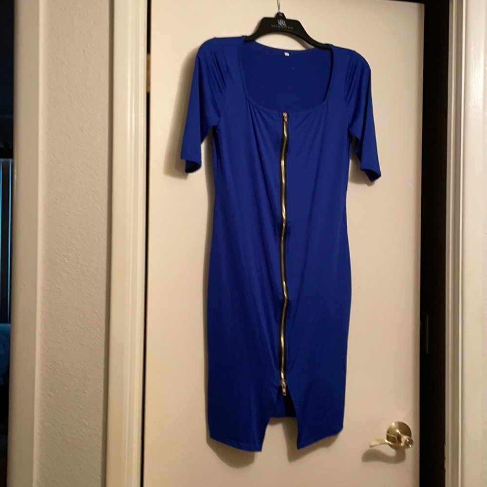 Blue Front Zipped Dress